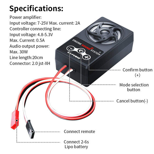 GT Power - Système Son Et Lumière Bluetooth Pour Voiture RC - Simulation Moteur, Phares, Clignotants Et Effets Sonores Réglables